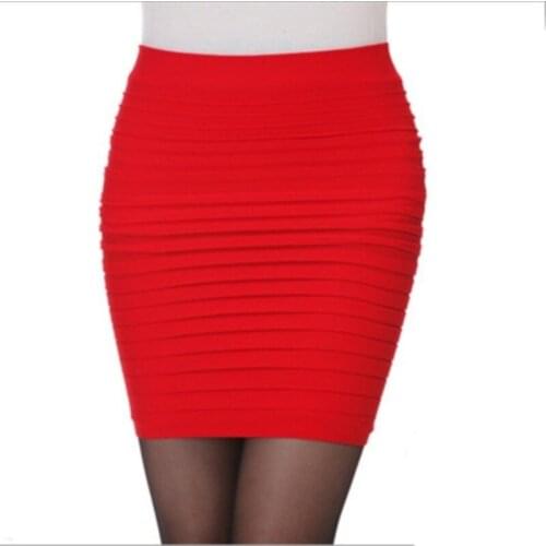 2021 Summer New Pinstripe Elastic Pencil Skirts / Women Ladies Fashion Slim Bodycon Folding Design Short Patterns Skirt
