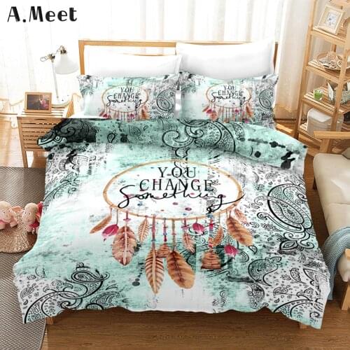 Bohemian Style Dreamcatcher Bedding Luxury Feather Bedding Set 3D Custom Print Duvet Cover Bed Set Boho Comforter NO Bed Sheets