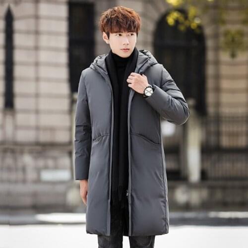 New Style down Jacket Mens Mid-length down Jacket Youth Warm Hooded Korean-style Slim Fit White Duck down Winter Jacket Mens
