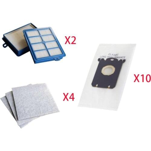 10PCS Vacuum Cleaner Dust Bags for s-bag and 2PCS H12 Hepa filter+4PCS Motor cotton filter fit for Philips Electrolux Cleaner