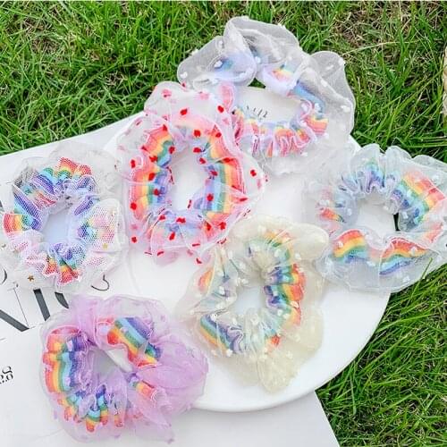 Rainbow Hair Ring Double Ins Korean Silk Organza Head Rope Simple Girl Pure Color Hair Rope Headdress Women Elastic Hairband
