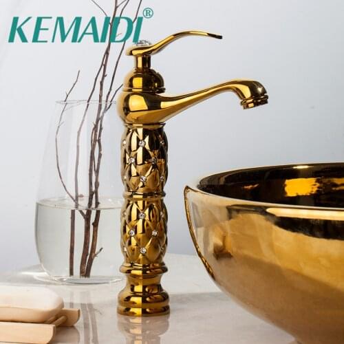 KEMAIDI t Luxury Gold Bathroom Faucets Basin High&Short Style Faucet Deck Mounted Single Handle Sink Faucets Mixers Taps