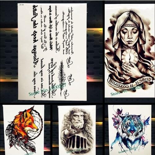 Sexy Fake Tattoo Sleeve For Men Women Feather Black Ink English Word Letter Tatoo Body Back Art Temporary Tattoo Sticker PQSA053