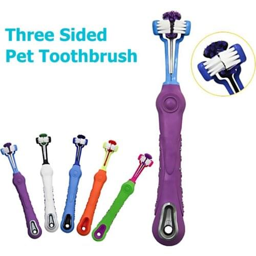 Pet dog Toothbrush Comfortable and Soft Three Sided Dog Brush Cats Dogs Cleaning Bad Breath Tartar Teeth Care PP antiskid handle