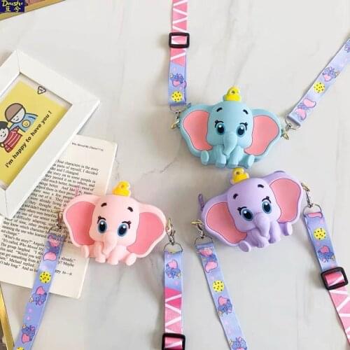 Disney cartoon new Dumbo cute silicone girl student portable coin purse shoulder messenger lipstick ID storage bag