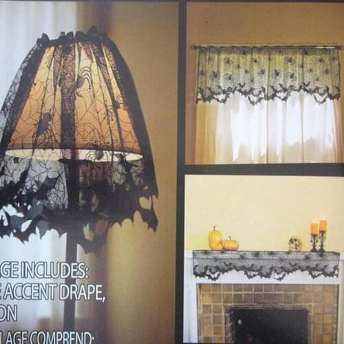 Scary Halloween Lampshade Cover Desk Light Table Lamp Scarf Black Lace Ribbon Festival Decoration Mesh Spiderweb Cover