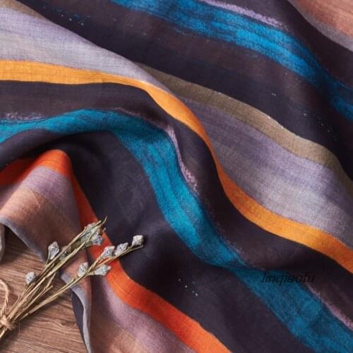 Ramie printed fabric 2019 digital print dress clothing brand fabric High-grade linen fabric