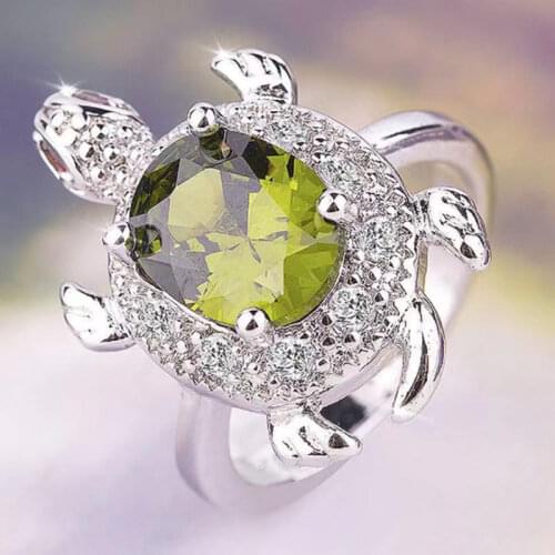 UILZ Cute Green Turtle Rings for Women Men Shiny Zircon Rings Beach Holiday Travel Jewelry Gift CRL10010