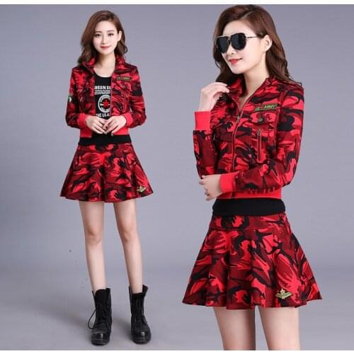 Spring And Summer New Style Red Fashion Skirt Camouflage Suit Women Outdoor Leisure Sailor Square Dance Performance Clothes