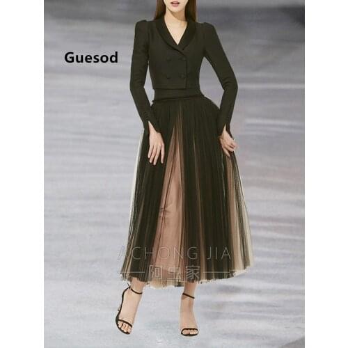 Women Skirt Set Fairy Suit 2020 Autumn Blazer Mesh Long Skirt Suit Sim Two Piece Set Guesod