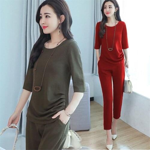 2021 Summer Casual Tracksuits Women 2 Piece Set O -Neck Tops + Pants New Arrival Short Sleeve Sporting Suits 4XL