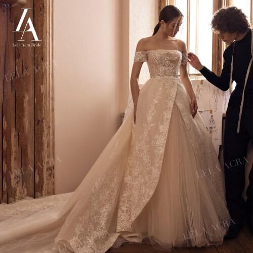 LelaAcra Sleeveless Wedding Dress 2022 Vintage Appliques A-Line Court Train Ball Gown Princess Bridal Gown R110 Vestido De Novia