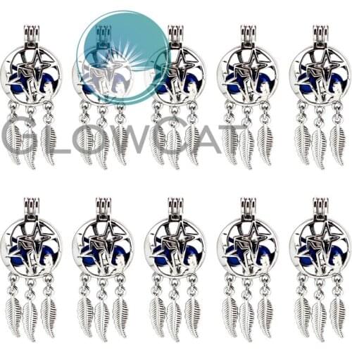 10X K885 Dream Catcher Star Design Beads Cage Locket Pendant Essential Oil Diffuser Stone Pearl Cage Jewelry Making