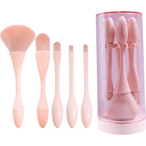 20set/lot 5pcs/set Pink Slim Waist Super Soft Cosmetic Brush Suits Storage Bucket Fiber Makeup Appliances Cosmetic Tools HA1908