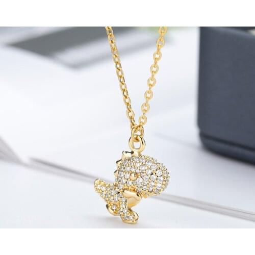 2021 Simple Cute Dinosaur Pendant Necklace For Women Girls Shiny Zircon Gold Plated Necklace Birthday Gift for Couple Jewelry