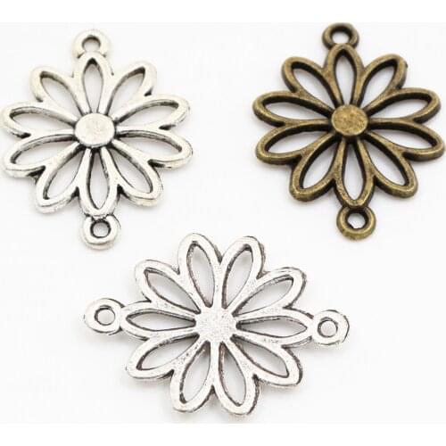 25x19mm 20pcs Antique Bronze and Antique Silver Plated Flower Style Handmade Charms Pendant:DIY for bracelet necklace