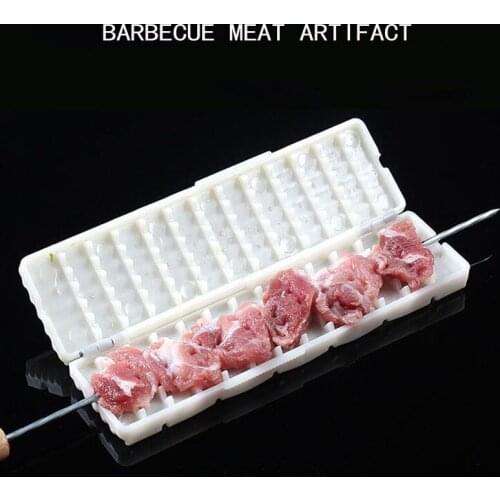 50pcs/lot Practical Multi-functional BBQ Meat Skewer ABS Plastic Meat String Device Meat Skewer Kebab Maker Box Meat Tools