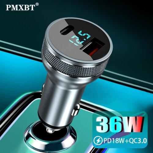 PD Car Charger 36W Quick Charge LED Digital USB Display Adapter For iPhone 12 Pro Huawei Xiaomi Mobile Phone USB Charger in Car