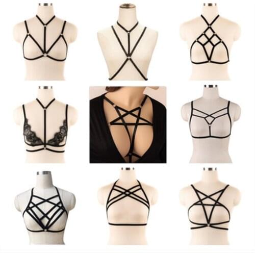 BDSM Lingerie Body Harness Bra for Women Fetish Chest Bondage Bra Cage Sexy Hollow Elastic Goth Crop Tops Suspender Garter Belt
