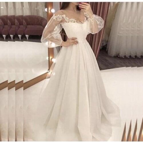 White Muslim Evening Dresses A-line Long Sleeves Tulle Pearls Dubai Saudi Arabic Long Evening Gown Prom