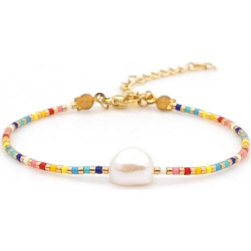 GO2BOHO Miyuki Rainbow Beads Bracelet Women Real Pearl Bracelets Jewelry Pulseras Handmade High Quality Stainless Steel Chain