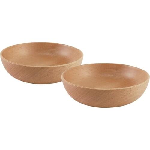 Beech Wood Round Serving Bowl,2 Pcs-Set Individual Salad Bowl, Soup Bowl, Fruits Bowl,Serving Bowl,Cake Dish,Snack Plate