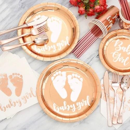 Baby Girl Disposable Tableware Paper Plates Cups Gender Reveal Party Baby Shower Party Decoration Supplies xx139