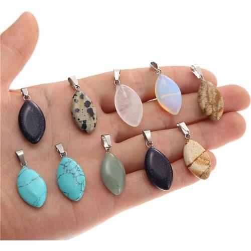Julie Wang 10PCS Natural Stone Charms Random Mixed Leaf Shape Small Pendant Women Necklace Bracelet Jewelry Making Accessory