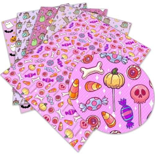 Fuax Leather Print Halloween Pumpkin Candy Pieces for Bow Bag DIY Sewing Decoration Crafts 30cmx136cm