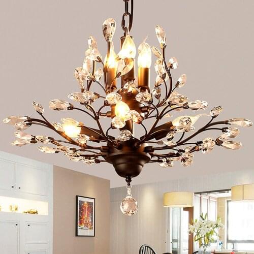 Crystal Chandelier Lights Vintage Champagne Ceiling Lamp Pendant Lighting Fixtures For Living Room Bedroom Chandelier Lamp