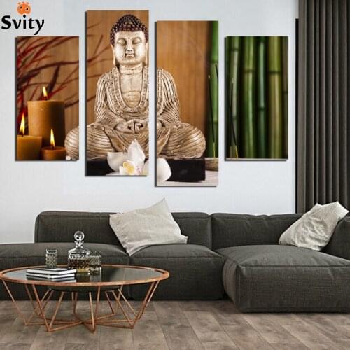 4 PCS eligion Buddha Canvas Paintings For Living Room Wall Cuadros Lienzos Decorativos decorative pictures Unframed F1855