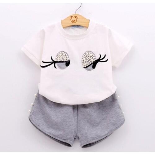 Girls Clothing Set Pearl Girls Clothes Set Lovely Long Eyelashes Toddler Girl tops + Pants Girls Suit Kids Clothes