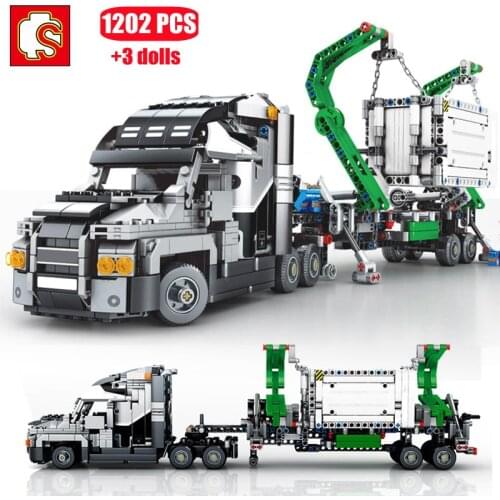 City Big Truck Engineering Container Car Model Buiding Blocks Technical Vehicles Figures Compatible Bricks Diy Toys For Children