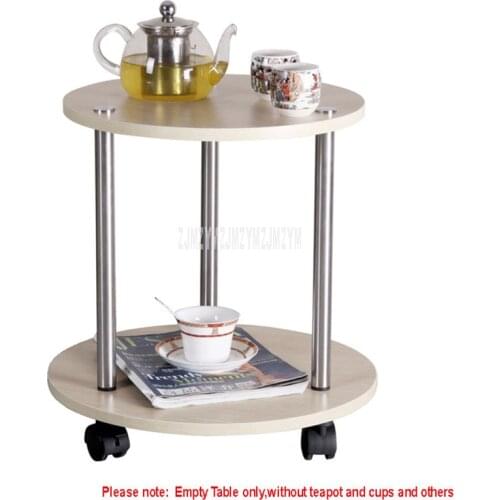 2 Layer Creative Modern Movable Round Tea Table With Wheel Design Living Room Bedroom Corner Wood Small Sofa Side Low Table