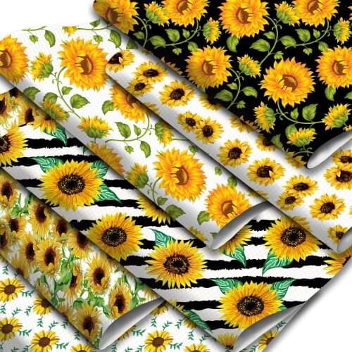 Flower Theme Faux Leather Sheets Sunflowers Pattern Printed Synthetic Leather Fabric for Earrings Handbags Pouches Bows