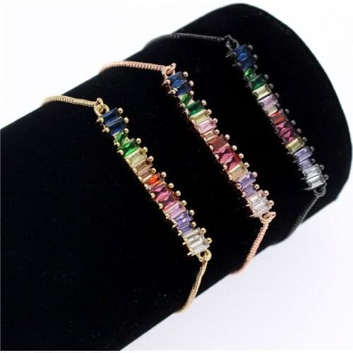 Copper Adjustable Chain Charm Bracelet Multicolor CZ Simple Tennis Bracelet & Bangle for Women Jewelry Pulseras Mujer