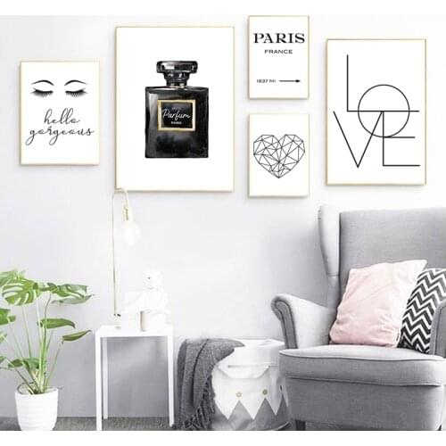 Fashion Wall Art Pictures Canvas Painting Bedroom Wall Decor Eyelash Perfume Love Hello Gorgeous Quote Vogue Posters and Prints