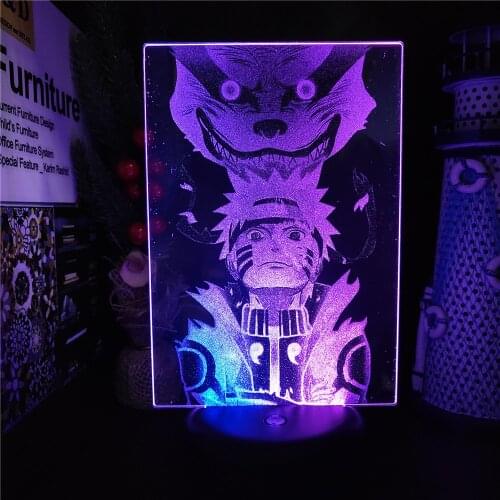 Naruto Kyuubi Kurama Anime Lamp 3D LED Colors Changing Nightlights Bandai Uzumaki Naruto 3D Visual Lighting For Home Decor