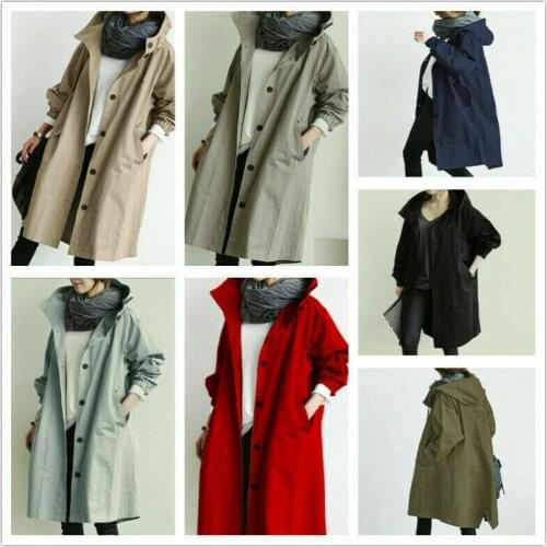 New Women Oversized Hooded Windbreaker Rain Jacket Loose Coat Trench Coat