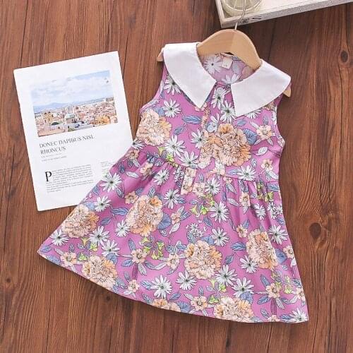 2021 New Sweet Childrens Princess Dress French Small Lapel Sleeveless Girls Dress