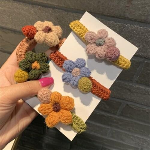 New Fashion Hand-crocheted Cute Yarn Flower Hair Ring Does Not Hurt The Hair Head Rope Wild Color Colorful Hair Rope