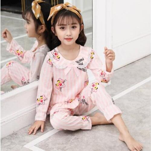 New Autumn Girls Pajamas Suit Flower Print Lace Kids Pyjamas Sets Baby Clothes Cotton Pijamas Children Homewear