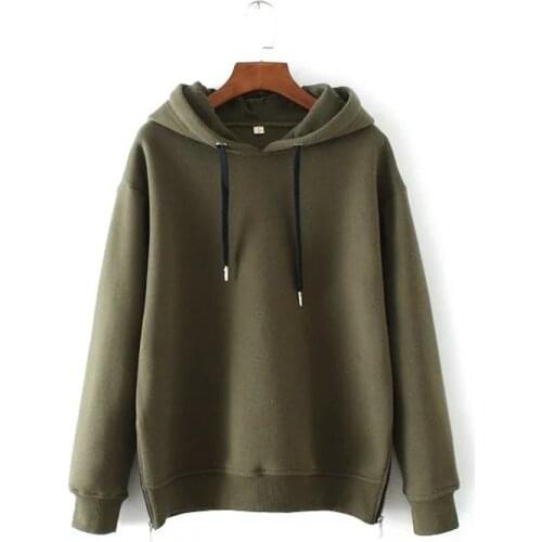 Obrix womens loose warm fleece sweatshirt decorative zipper solid soft hooded hoodie for women