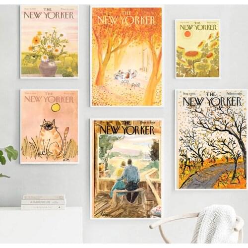 Autumn Daisy The New Yorker Illustration Tree Flower Nordic Style Wall Art Canvas Painting Posters And Prints Living Room Decor