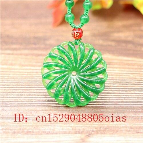 Natural Green A Emerald Jade Flower Pendant Necklace Jadeite Jewellery Double-sided Carved Amulet Fashion Gifts for Women Men