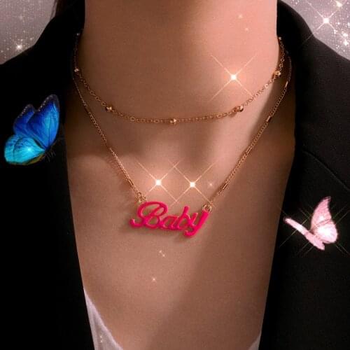 Punk Y2K Double Layer Letter Baby Pendant Necklace For Women Vintage Choker Necklace Gossip Girl 90s Jewelry Aesthetic Gifts New