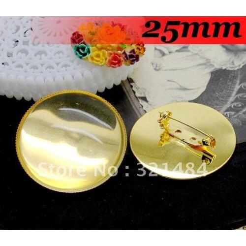 Gold Plated 300piece 25mm Round Cameo Cabochon Setting Brooch Base Brooch Blanks Brooch Safety Pins