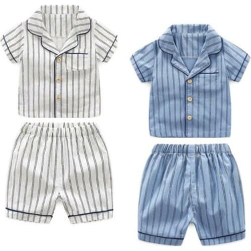 Pudcoco Kids Baby Boy 2-7Y Clothes Set Stripe Shirt Short Sleeve Top+Short Pants Toddler Boys Clothes Pajama Set 2-7Years