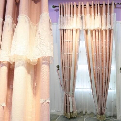 Pink light luxury cotton linen curtain living room bedroom garden Princess wind Korean warm girl Princess wind girl bedroom