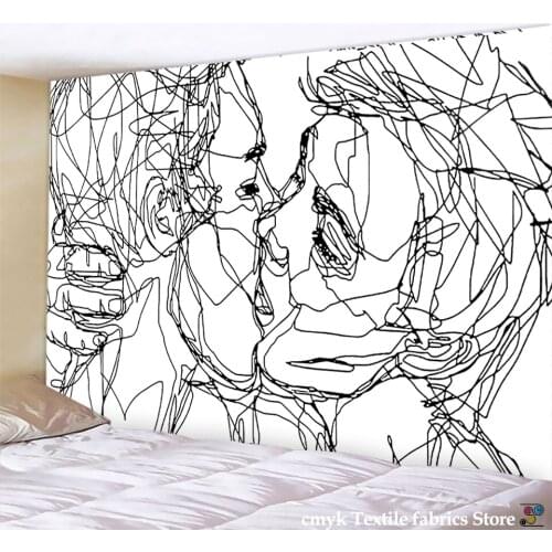 Creative Line Draw Tapestry Wall Hanging Boho Decor Hippie Kiss Psychedelic Wall Tapestry Abstract Carpet Wall Cloth Tapestries